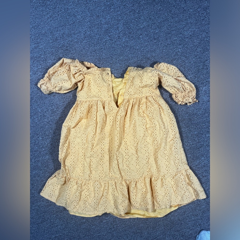 Janie And Jack Eyelet Puff Sleeve Golden Yellow Autumn Dress Girls Size 14 - Picture 8 of 8